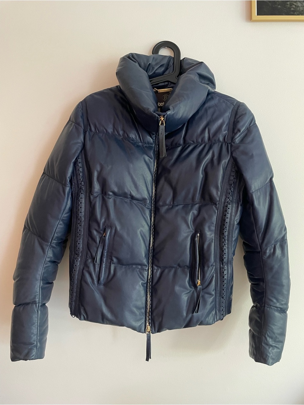 Roberto Cavalli Navy Quilted Leather Puffer Jacket